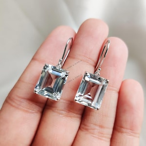 Natural White Topaz Earrings, 14K Solid White Gold Topaz Earrings, November Birthstone, Prong Earrings, Christmas Gift, White Topaz Jewelry
