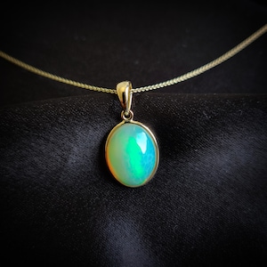 Natural Ethiopian Opal Pendant, 14K Solid Yellow Gold Opal Pendant, October Birthstone, Christmas Gift, Bezel Pendant, Natural Opal Jewelry