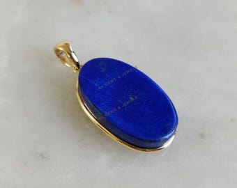 Natural Lapis Lazuli 14K Solid Yellow Gold Pendant, September Birthstone Pendant,