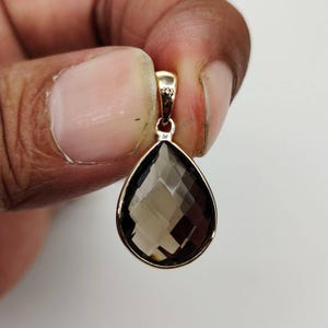 14K Gold Pear Smoky Quartz Pendant - June Birthstone