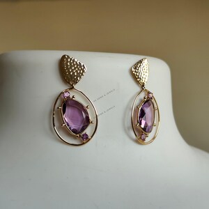 Natural Purple Amethyst Earrings, 14K Solid Yellow Gold Purple Amethyst Earrings, February Birthstone, Valentine Day Gift, Amethyst Jewelry