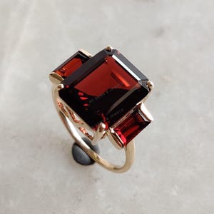 Natural Garnet Ring, 14K Solid Yellow Gold Ring, Statement Ring, Cocktail Ring, January Birthstone Ring, Garnet Jewelry, Gifts for her