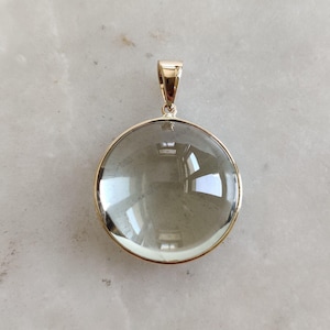 Natural Green Amethyst Pendant, 14K Solid Yellow Gold Pendant, Round Bezel Pendant, February Birthstone, Christmas Gift, Amethyst Jewelry