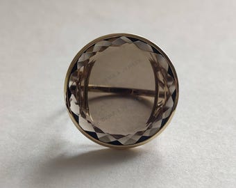 Anillo de cuarzo ahumado natural de corte plano y redondo, oro amarillo macizo de 14 quilates, piedra natal de junio.