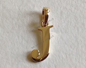 14K Gold Initial J Pendant, Solid Yellow Gold Initial J Charm Pendant, Gold Charm Pendant, Alphabet J Pendant, Birthday Gift, Letter Pendant