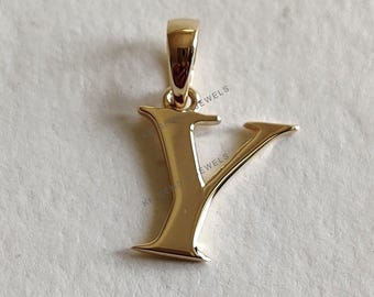 14K Solid Yellow Gold Initial Y Pendant, Alphabet Charm Pendant