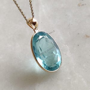 Natural Aquamarine Pendant, 14K Solid Gold Aquamarine Pendant, Solid Gold Pendant Necklace, March Birthstone, Bezel Pendant, Christmas Gift