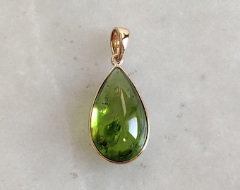 14K Solid Yellow Gold Natural Peridot Pendant: August Birthstone Jewelry