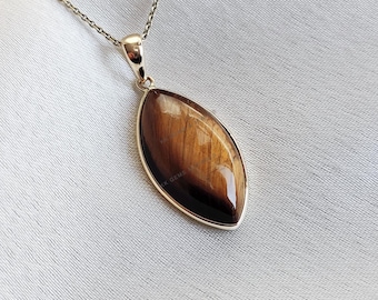 Natürliche Tigerauge Anhänger, 14K Gelbgold Tigerauge Anhänger, Lünette Anhänger, Juni Birthstone, Weihnachtsgeschenk, Tigerauge Schmuck