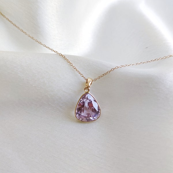 Natural Kunzite Pendant, 14K Solid Gold Kunzite Pendant, Solid Gold Bezel Pendant, October Birthstone, Christmas Gift, Kunzite Jewelry