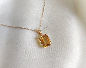 7.5カラット 天然シトリンペンダントネックレス 本物の宝石 10K/14K
