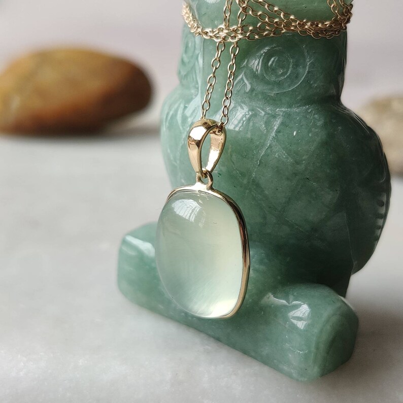 Natural Prehnite Pendant, 14K Solid Gold Prehnite Pendant, Solid Gold Pendant, October Birthstone, Prehnite Bezel Pendant, Christmas Gift image 2