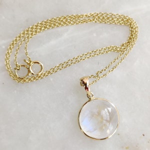 Moonstone Necklace, Rainbow Moonstone 14k Solid Gold Pendant Necklace ...