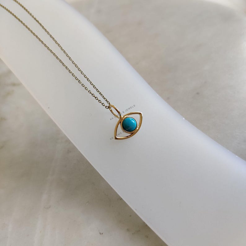 Round Turquoise Stone Evil Eye Pendant Necklace | Gold-Plated Sterling Silver main image 1