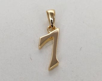 14K Solid Gold Charm Zahl 7 Anhänger, 7 Zahl Anhänger Halskette, Numerischer Anhänger, Gelbgold Anhänger, Geburtstagsgeschenk, Dainty Anhänger