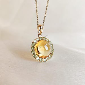 Natural Citrine & Peridot Pendant, 14K Solid Yellow Gold Pendant, November August Birthstone, Christmas Gift, Citrine Peridot Jewelry