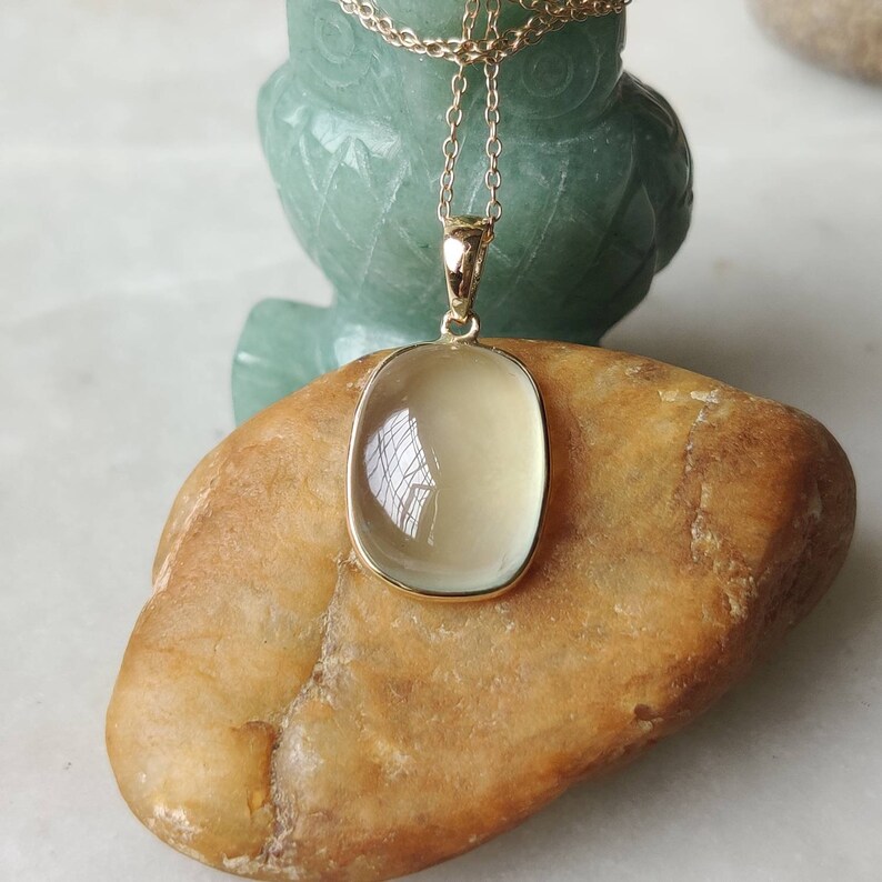 Natural Prehnite Pendant, 14K Solid Gold Prehnite Pendant, Solid Gold Pendant, October Birthstone, Prehnite Bezel Pendant, Christmas Gift image 7