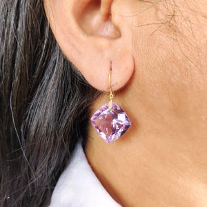 Natural Purple Amethyst Earrings, 14K Solid Gold Amethyst Earrings, February Birthstone Earrings, Statement Amethyst Earrings, Birthday Gift