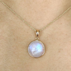 Moonstone Necklace, Rainbow Moonstone 14k Solid Gold Pendant Necklace ...