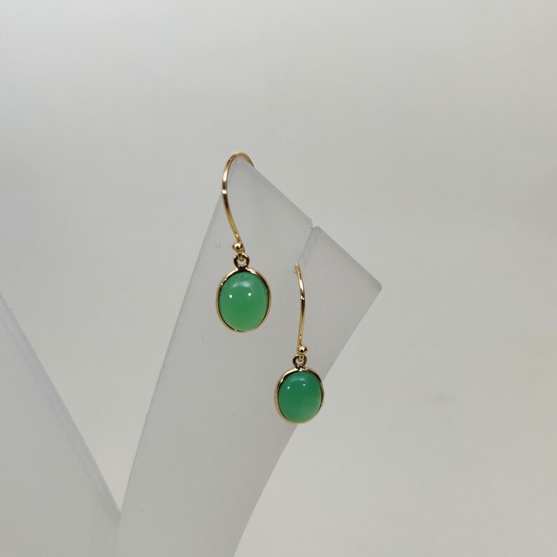solid 14kt gold Chrysoprase 14k solid gold earrings handmade natural Chrysoprase earrings in authentic yellow gold