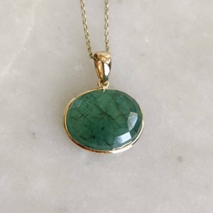 Natural Emerald Pendant, 14K Solid Yellow Gold Emerald Pendant, Solid Gold Pendant Necklace, May Birthstone, Christmas Gift, Emerald Jewelry image 10