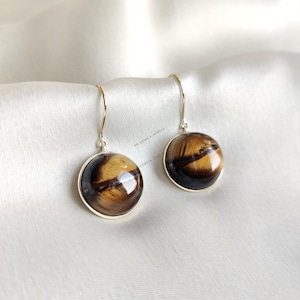 Natural Tiger Eye Earrings, 14K Solid Yellow Gold Tiger Eye Earrings, June Birthstone Earrings, Tiger Eye Jewelry, Anniversary Gift