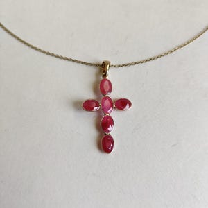 Natural Ruby Pendant, 14K Solid Yellow Gold Ruby Pendant, Holy Cross Pendant, July Birthstone Pendant, Christmas Gift, Ruby Jewelry