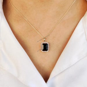 Natuurlijke zwarte onyx en diamanten hanger, 14K massief geelgouden hanger, geboortesteen december april, zwarte onyx sieraden, kerstcadeau