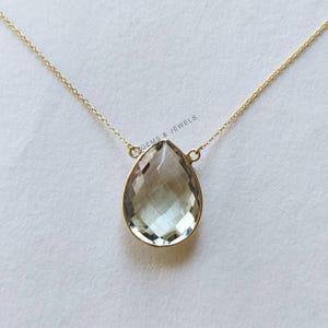 Natural Green Amethyst Pendant, 14K Solid Yellow Gold Amethyst Pendant, Solid Gold Pendant Necklace, February Birthstone, Christmas Gift