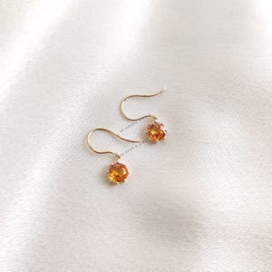 Natural Yellow Sapphire Earrings, 14K Yellow Gold Sapphire Earrings, Dainty Round Sapphire Earrings, September Birthstone Earring