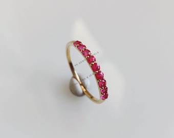 Dainty Natural Ruby Ring, 14K Solid Yellow Gold July Birthstone