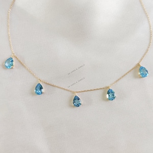Swiss Blue Topaz Necklace, 14K Yellow Gold Chain Pendant, December Birthstone
