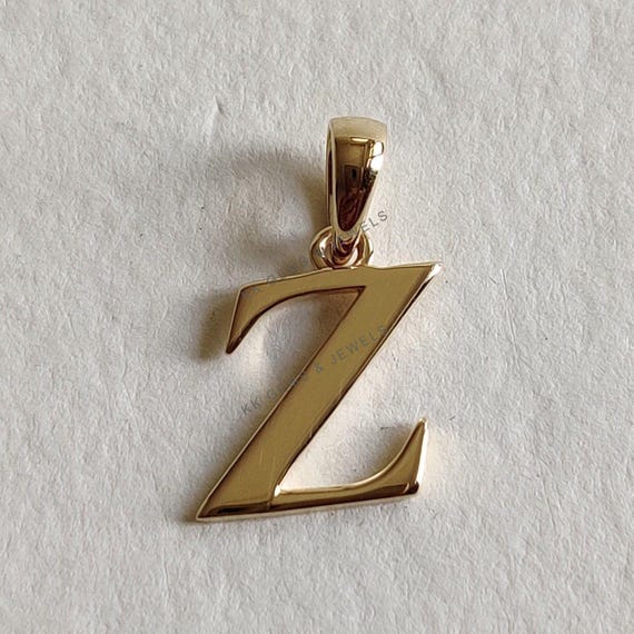 14K Gold Initial Z Pendant, Solid Yellow Gold Initial Z