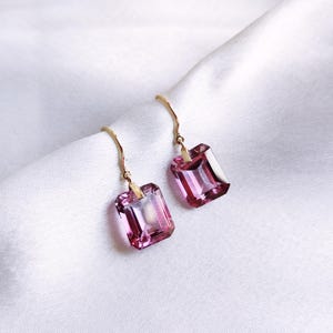 Natural Pink Topaz Earrings, 14K Solid Yellow Gold Topaz Earring, December Birthstone, Drop Earrings, Christmas Present, Pink Topaz Jewelry