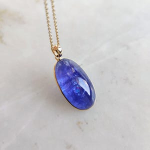 Natural Tanzanite Pendant, 14K Solid Yellow Gold Tanzanite Pendant, December Birthstone Pendant, Oval Bezel Pendant, Tanzanite Jewelry