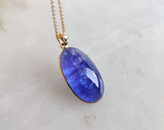 Oval Natural Tanzanite Pendant, 14K Solid Yellow Gold Pendant, December Birthstone