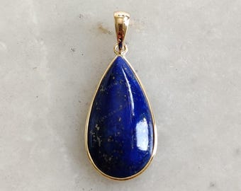 Natural Lapis Lazuli Pendant, 14K Solid Yellow Gold Lapis Lazuli Pendant, Bezel Pendant, September Birthstone, Christmas Gift, Lapis Jewelry