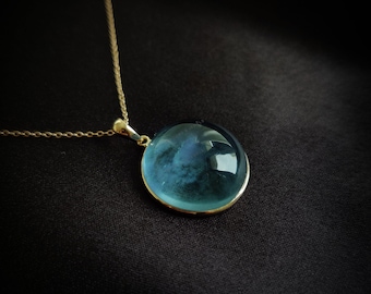 Natural Fluorite Pendant, 14K Solid Yellow Gold Fluorite Pendant, March Birthstone, Bezel Pendant, Anniversary Gift, Fluorite Jewelry
