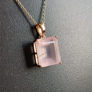 Natural Rose Quartz Pendant, 14K Solid Yellow Gold Rose Quartz Pendant, Octagon Pendant, January Birthstone, Christmas Gift, Quartz Jewelry