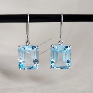 Natürliche Himmel Blau Topas Ohrringe, 14K Solid White Gold Topas Ohrringe, Dezember Birthstone Ohrringe, Weihnachtsgeschenk, Blau Topas Schmuck