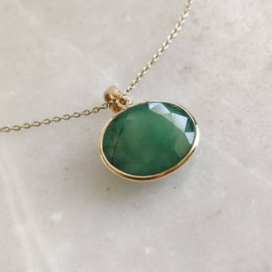 Natural Emerald Pendant, 14K Solid Yellow Gold Emerald Pendant, Solid Gold Pendant Necklace, May Birthstone, Christmas Gift, Emerald Jewelry image 1