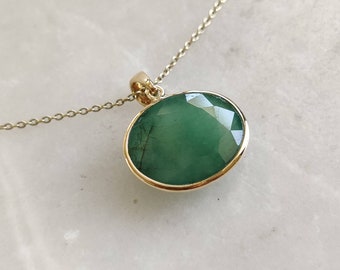 Natural Emerald Pendant, 14K Solid Yellow Gold Emerald Pendant, Solid Gold Pendant Necklace, May Birthstone, Christmas Gift, Emerald Jewelry