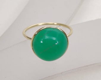 Natural Chrysoprase 14K Solid Yellow Gold Bezel Ring