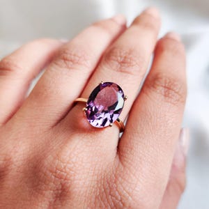 Natural Purple Amethyst Ring, 14K Solid Yellow Gold Amethyst Ring, February Birthstone Ring, Christmas Present, Purple Amethyst Jewelry