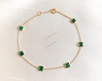 Natürliches Smaragd Armband, 14K Gelbgold, Mai Geburtsstein