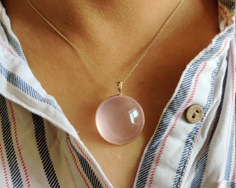 Natural Rose Quartz Pendant, 14K Solid Gold Rose Quartz Pendant, Solid Gold Pendant, January Birthstone, Christmas Gift, Rose Quartz Jewelry