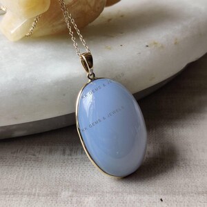 Natural Blue Chalcedony Pendant, 14K Solid Yellow Gold Chalcedony Pendant, March Birthstone Pendant, Christmas Gift, Chalcedony Jewelry