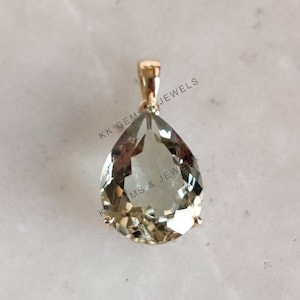 Natural Green Amethyst Pendant, 14K Solid Yellow Gold Green Amethyst Pendant, Prong Pendant, February Birthstone Pendant, Christmas Present