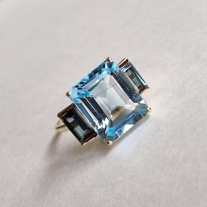 Natural Sky Blue Topaz & London Blue Topaz Ring, 14K Solid Yellow Gold Topaz Ring, December Birthstone, Blue Topaz Jewelry, Christmas Gift