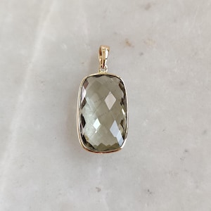 Natural Green Amethyst Pendant, 14K Solid Yellow Gold Amethyst Pendant, Bezel Pendant, February Birthstone, Christmas Gift, Amethyst Jewelry